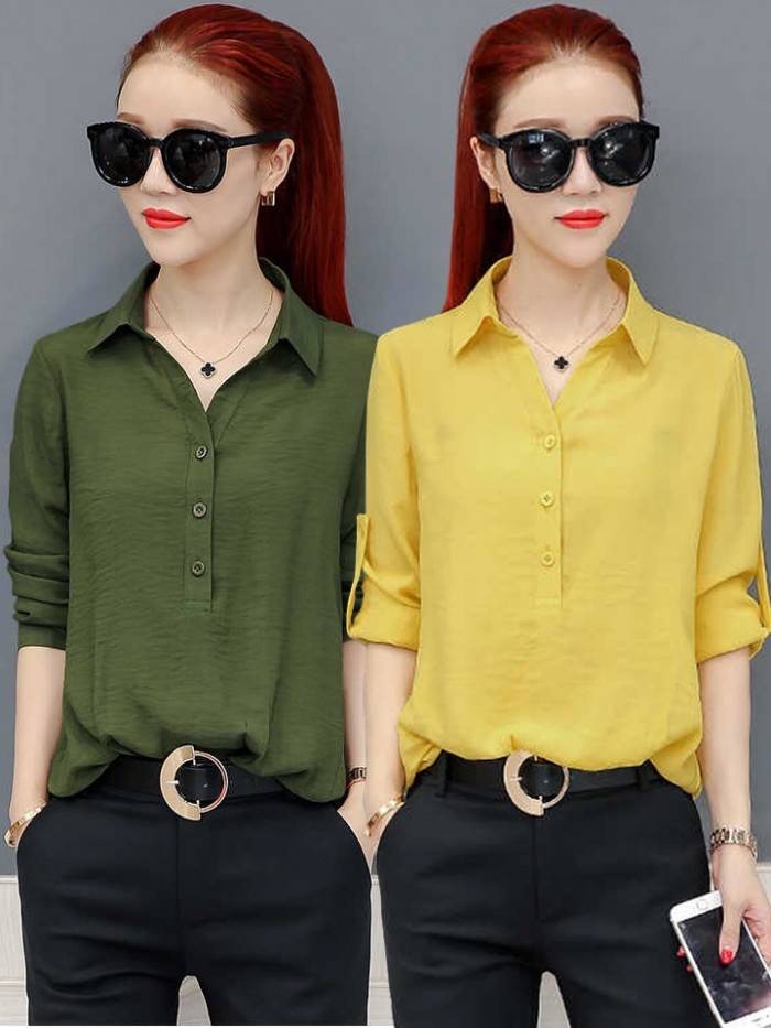 Áo sơ mi nữ dáng trơn màu trắng, phong cách cá tính và thời thượng