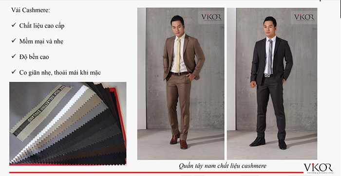 Cashmere là chất liệu may quần tây/chân váy cao cấp với bề mặt vải mềm mịn, nhẹ, có độ co giãn tạo sự thoải mái khi mặc.