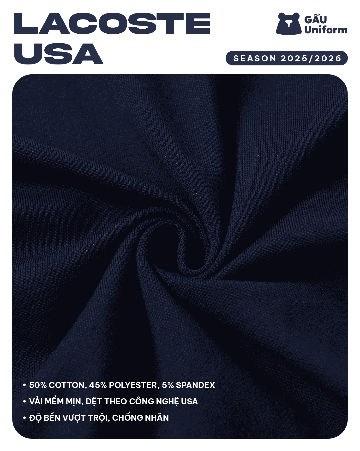 Vải Lacoste USA với công nghệ dệt bền đẹp