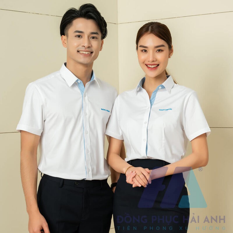 Áo sơ mi đồng phục Nam Á Bank với thiết kế màu sắc thương hiệu đẹp mắt