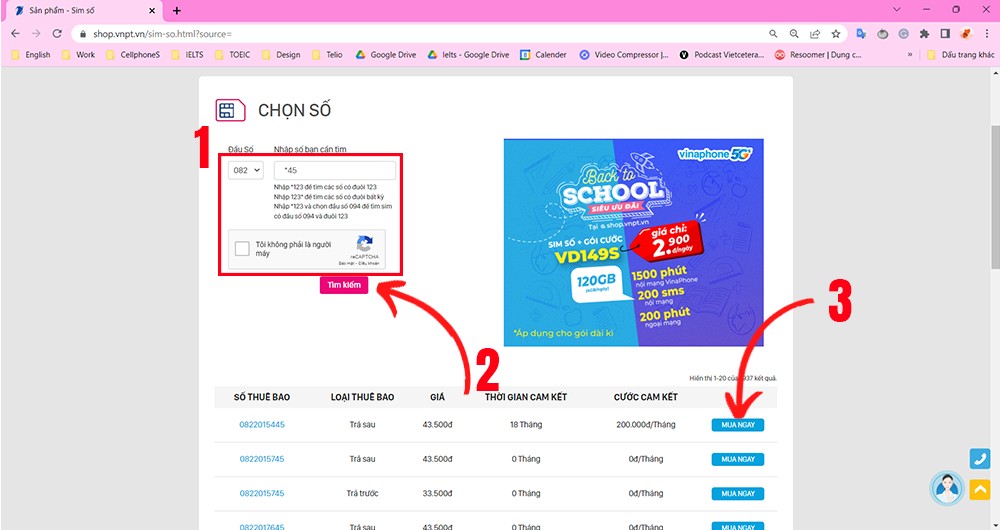 Chọn số SIM 0823 mong muốn và nhấn mua