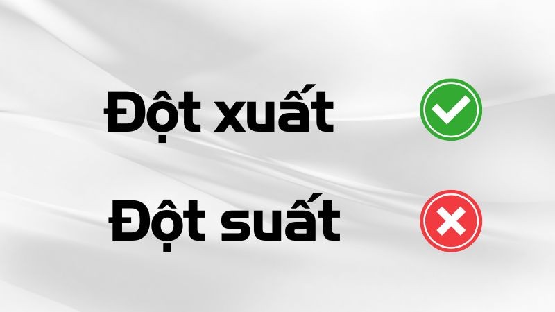 Minh họa về sự khác biệt giữa "đột xuất" và "đột suất" trong tiếng Việt