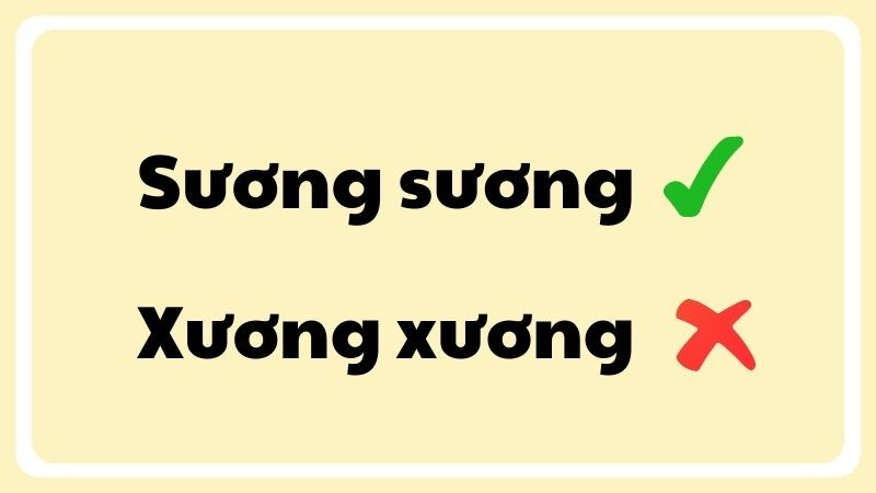 Hình ảnh minh họa sự nhầm lẫn giữa cách viết 'xương xương' và 'sương sương'